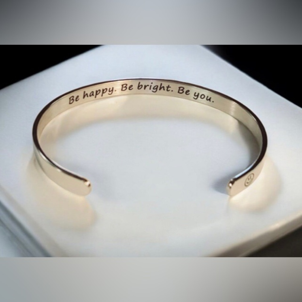 Womens "Be Happy" Stainless Steel Cuff